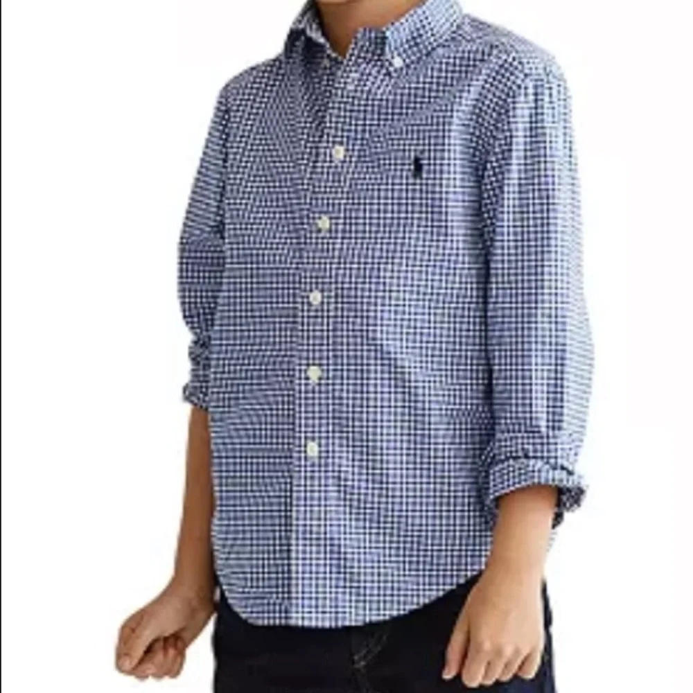 Ralph Lauren boys long sleeved button down shirt blue/white gingham L (14-16)